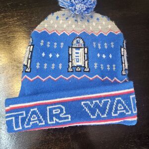Star Wars R2-D2 Beanie Hat Pom Pom Knit Blue Gray Red One Size Acrylic GG819